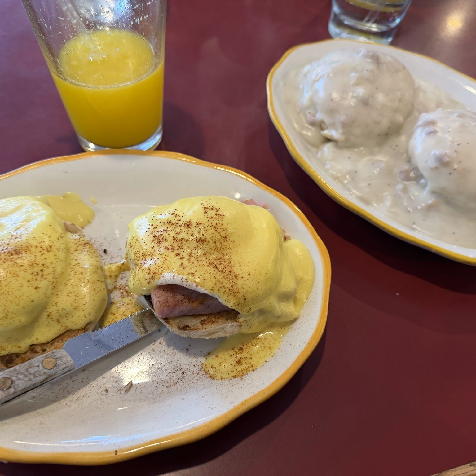 Benedicts and orange juice